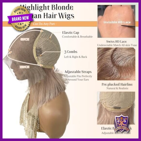 13x6 Glueless HD Lace Front Bob Wig Human Hair 180% Density Straight